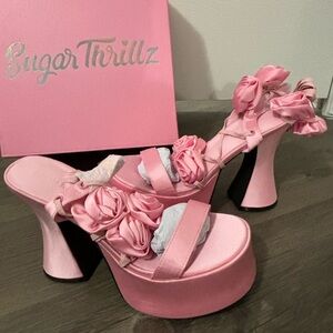 NIB Dolls Kill Sugar Thrillz Pink Rosey Pixie Queen Platform Heels